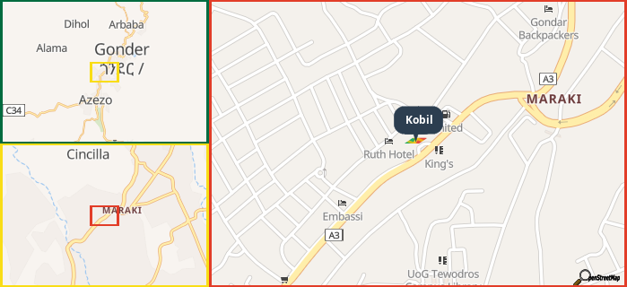 Map showing the address of Kobil in three different zoom levels.