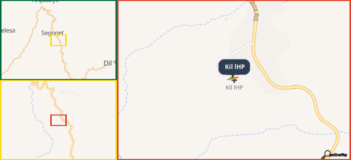 Map showing the address of Kil lHP in three different zoom levels.