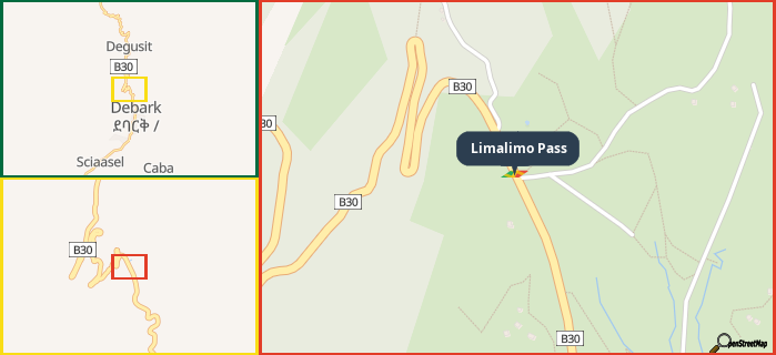 Map showing the address of Limalimo Pass in three different zoom levels.
