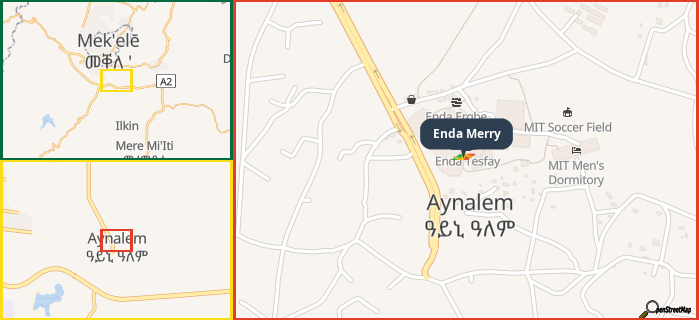 Map showing the address of Enda Merry in three different zoom levels.