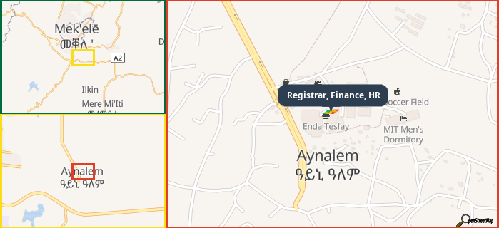 Map showing the address of Registrar, Finance, HR in three different zoom levels.