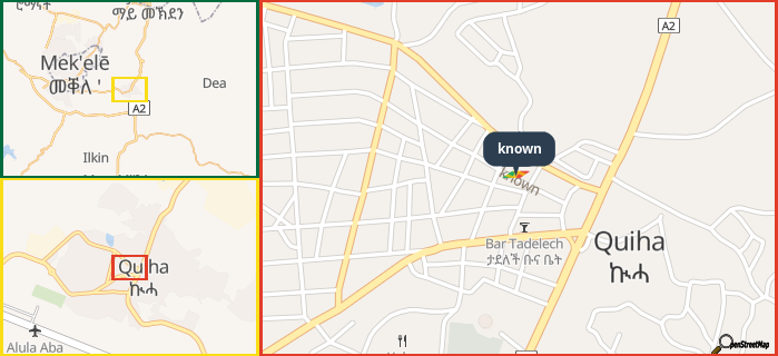 Map showing the address of known in three different zoom levels.