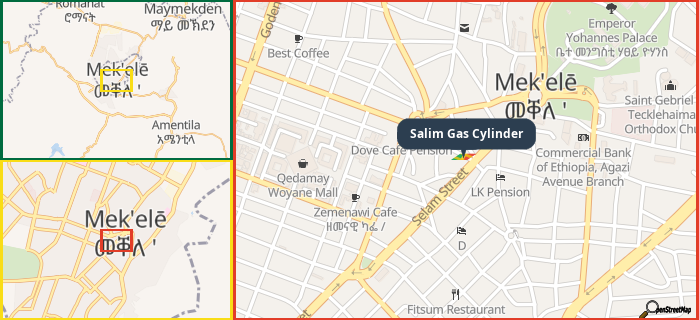 Map showing the address of Salim Gas Cylinder in three different zoom levels.