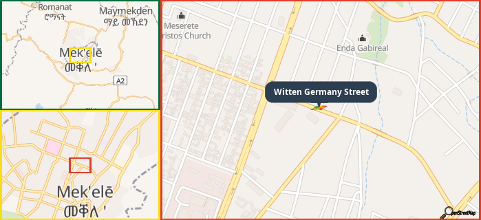 Map showing the address of Witten Germany Street in three different zoom levels.