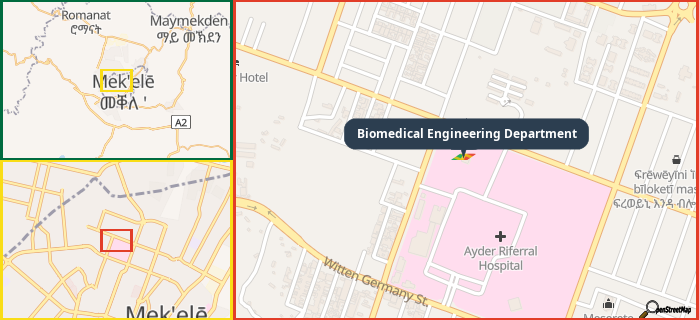 Map showing the address of Biomedical Engineering Department in three different zoom levels.