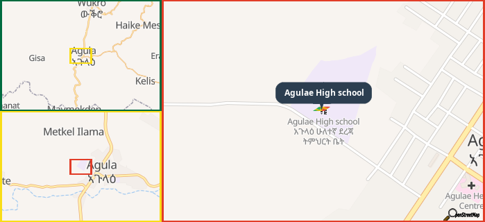 Map showing the address of Agulae High school in three different zoom levels.