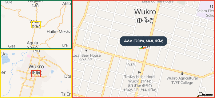 Map showing the address of ዳሉል መዐደሊ ነዳዲ ውቕሮ in three different zoom levels.