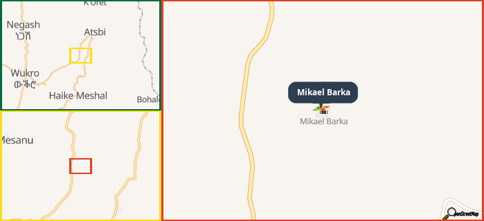 Map showing the address of Mikael Barka in three different zoom levels.