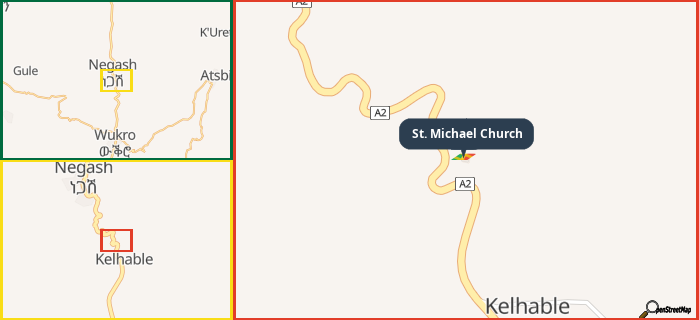Map showing the address of St. Michael Church in three different zoom levels.