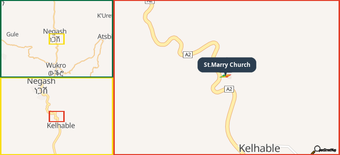 Map showing the address of St.Marry Church in three different zoom levels.