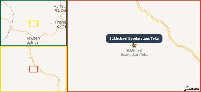 Map showing the address of St.Michael Betekirstian/Teka in three different zoom levels.