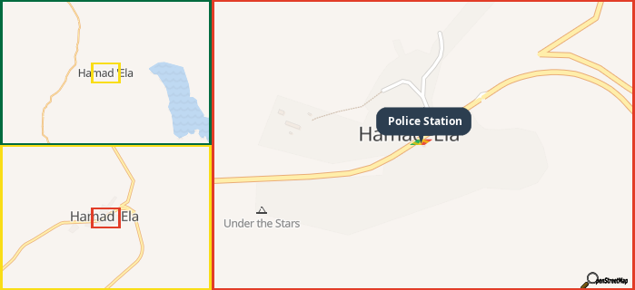 Map showing the address of Police Station in three different zoom levels.