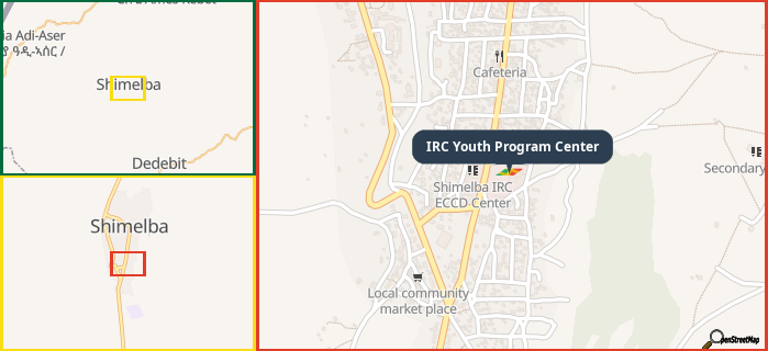 Map showing the address of IRC Youth Program Center in three different zoom levels.