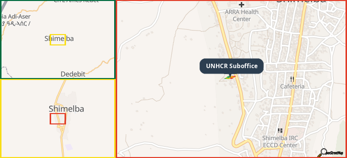 Map showing the address of UNHCR Suboffice in three different zoom levels.