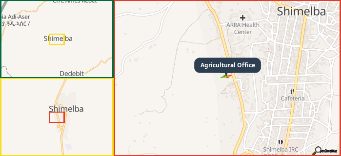 Map showing the address of Agricultural Office in three different zoom levels.