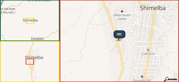 Map showing the address of IRC in three different zoom levels.