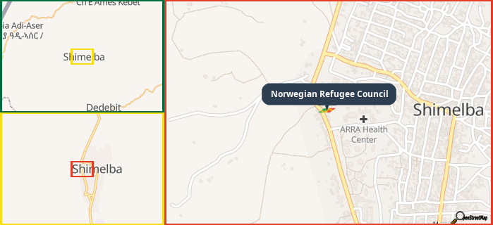Map showing the address of Norwegian Refugee Council in three different zoom levels.