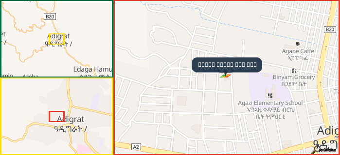 Map showing the address of 아디그라트 오퍼레이션 레스큐 오피스 in three different zoom levels.