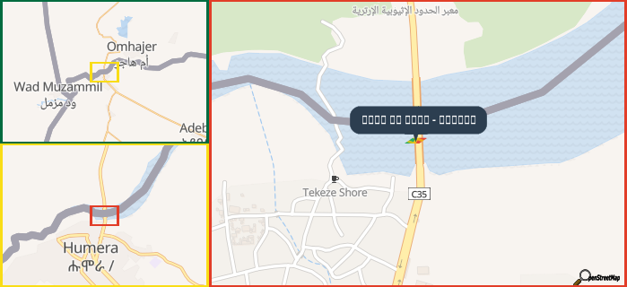 Map showing the address of طريق أم هاجر - الحمرا in three different zoom levels.