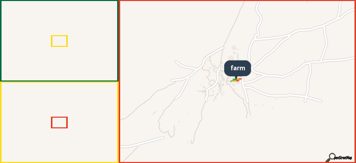 Map showing the address of farm in three different zoom levels.