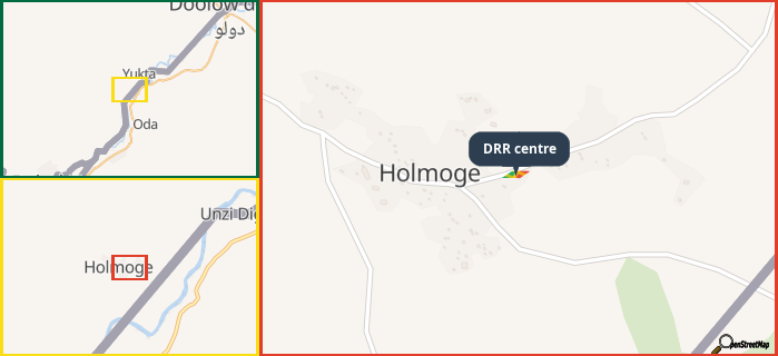 Map showing the address of DRR centre in three different zoom levels.