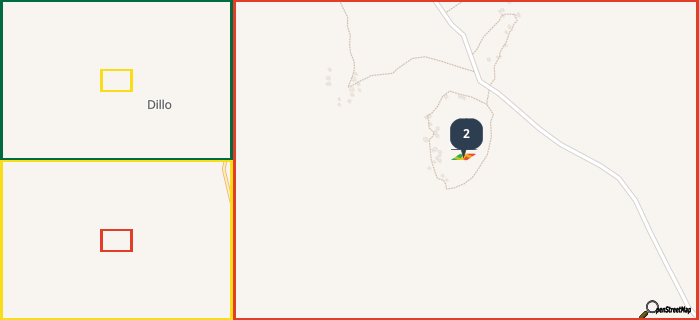 Map showing the address of 2 in three different zoom levels.