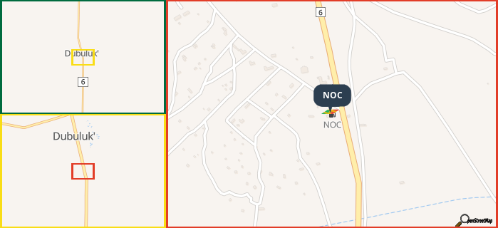 Map showing the address of NOC in three different zoom levels.