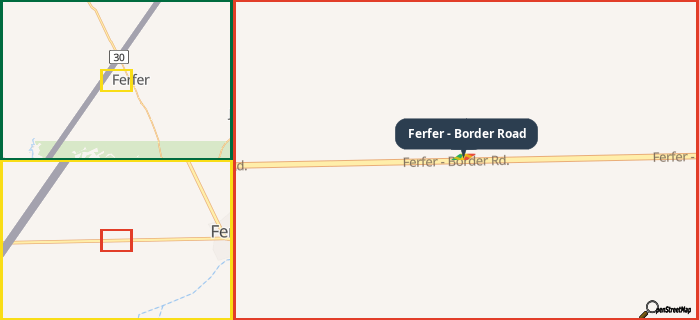 Map showing the address of Ferfer - Border Road in three different zoom levels.