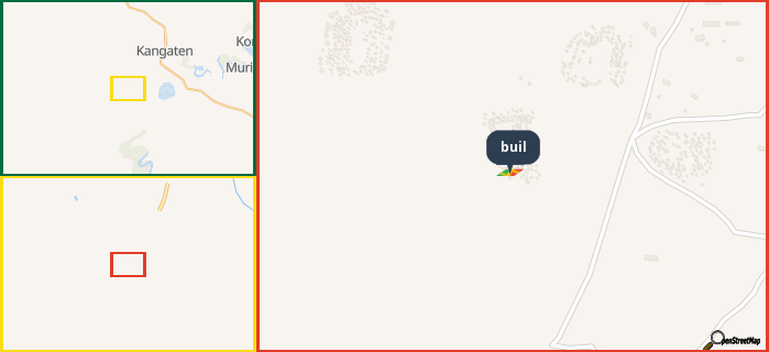 Map showing the address of buil in three different zoom levels.