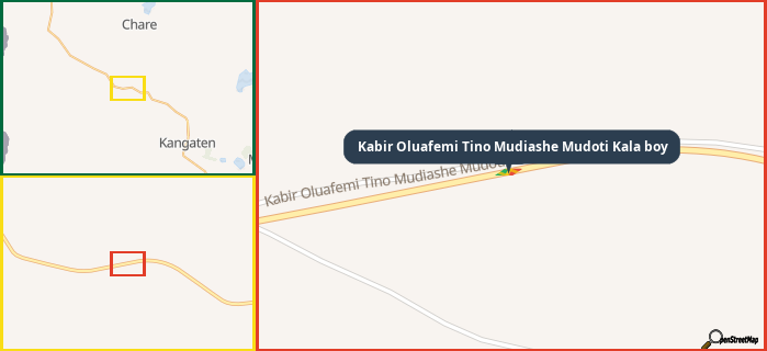 Map showing the address of Kabir Oluafemi Tino Mudiashe Mudoti Kala boy in three different zoom levels.