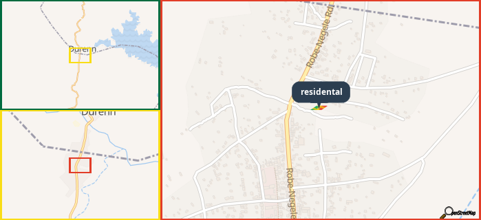 Map showing the address of residental in three different zoom levels.