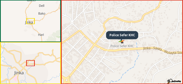 Map showing the address of Police Sefer KHC in three different zoom levels.