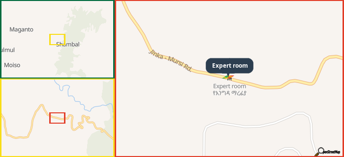 Map showing the address of Expert room in three different zoom levels.