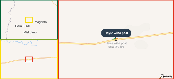 Map showing the address of Hayle wiha post in three different zoom levels.