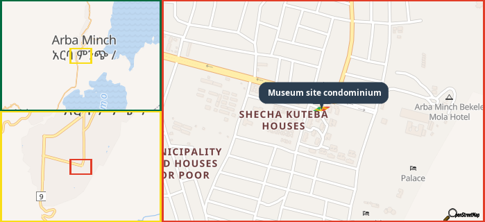 Map showing the address of Museum site condominium in three different zoom levels.