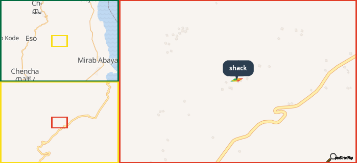 Map showing the address of shack in three different zoom levels.
