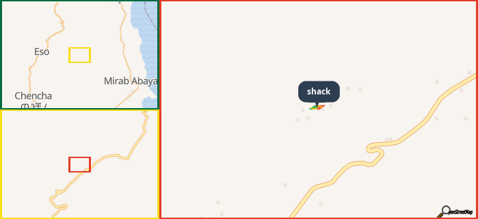 Map showing the address of shack in three different zoom levels.