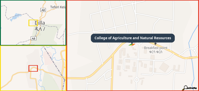 Map showing the address of College of Agriculture and Natural Resources in three different zoom levels.