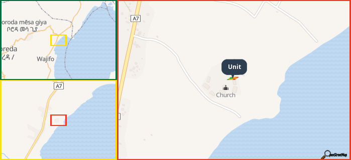 Map showing the address of Unit in three different zoom levels.