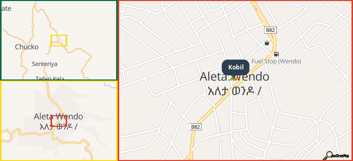 Map showing the address of Kobil in three different zoom levels.