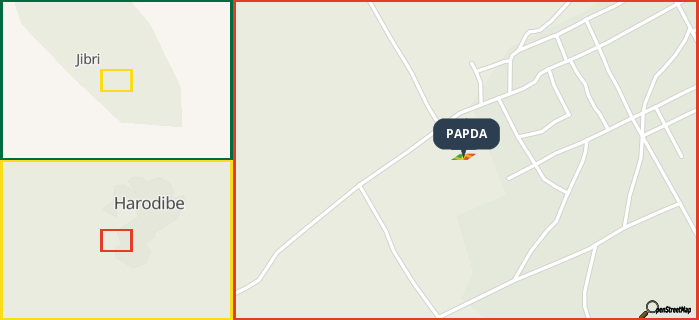 Map showing the address of PAPDA in three different zoom levels.