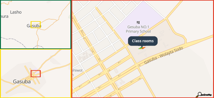 Map showing the address of Class rooms in three different zoom levels.