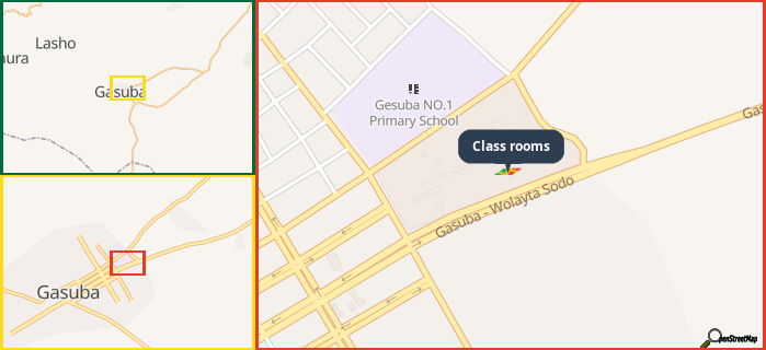 Map showing the address of Class rooms in three different zoom levels.