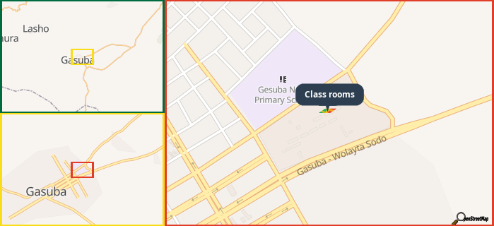 Map showing the address of Class rooms in three different zoom levels.