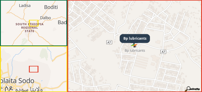 Map showing the address of Bp lubricants in three different zoom levels.