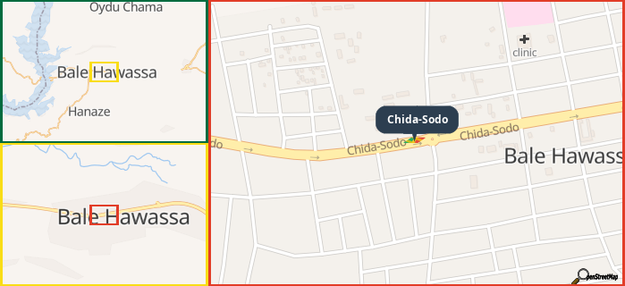 Map showing the address of Chida-Sodo in three different zoom levels.