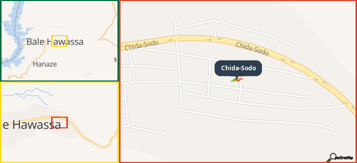 Map showing the address of Chida-Sodo in three different zoom levels.