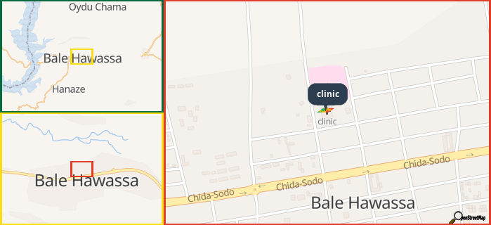 Map showing the address of clinic in three different zoom levels.