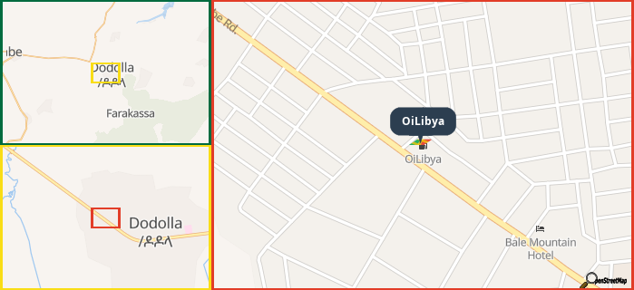 Map showing the address of OiLibya in three different zoom levels.
