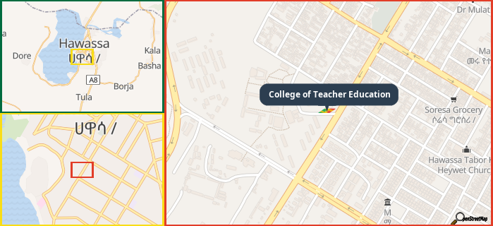 Map showing the address of College of Teacher Education in three different zoom levels.